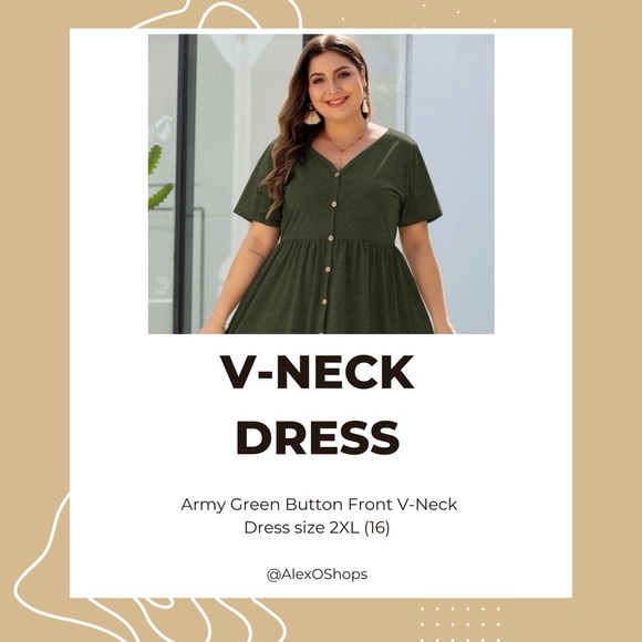 Others Follow Dresses & Skirts - Army Green Button Front V-Neck Dress size 2XL (16)